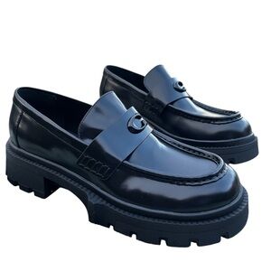 Coach New Men's 9 Black Patent Leather Platform Loafers